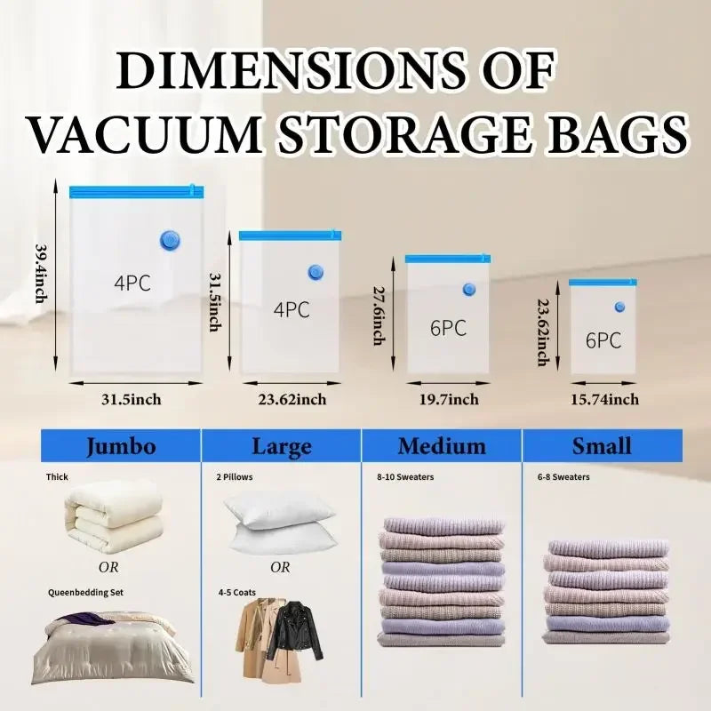 Sacs de rangement sous vide pour vêtements avec pompe