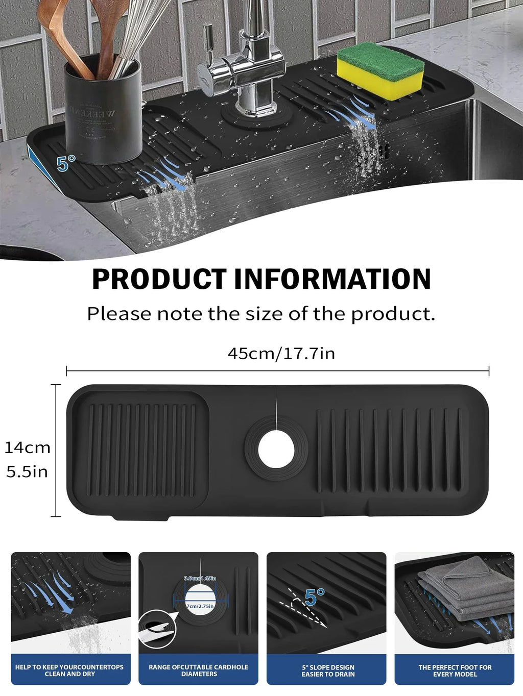 Tapis égouttoir en silicone pour robinet – anti-éclaboussures