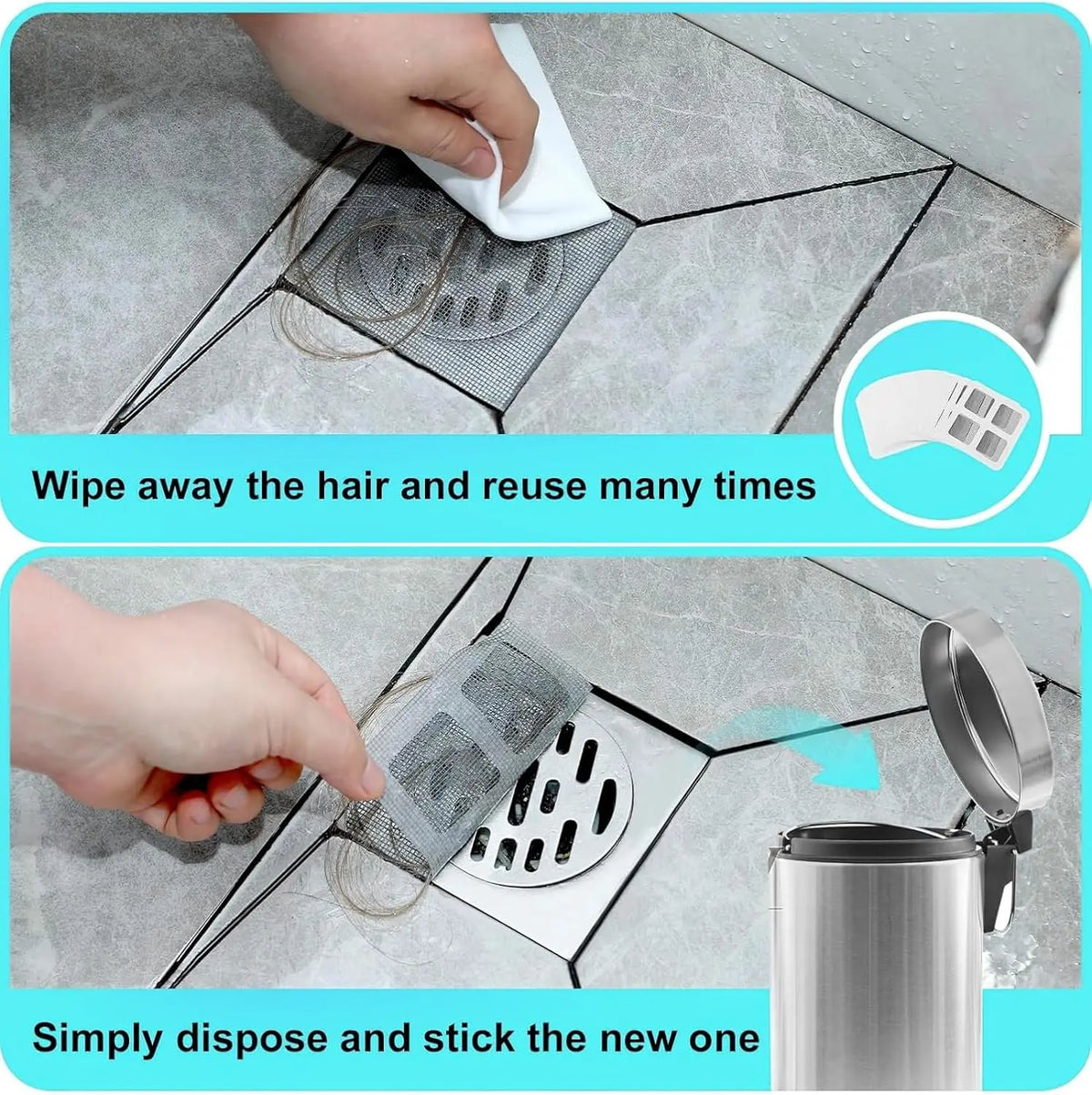 Filtres jetables attrape-cheveux pour douche – 10 à 100 pièces
