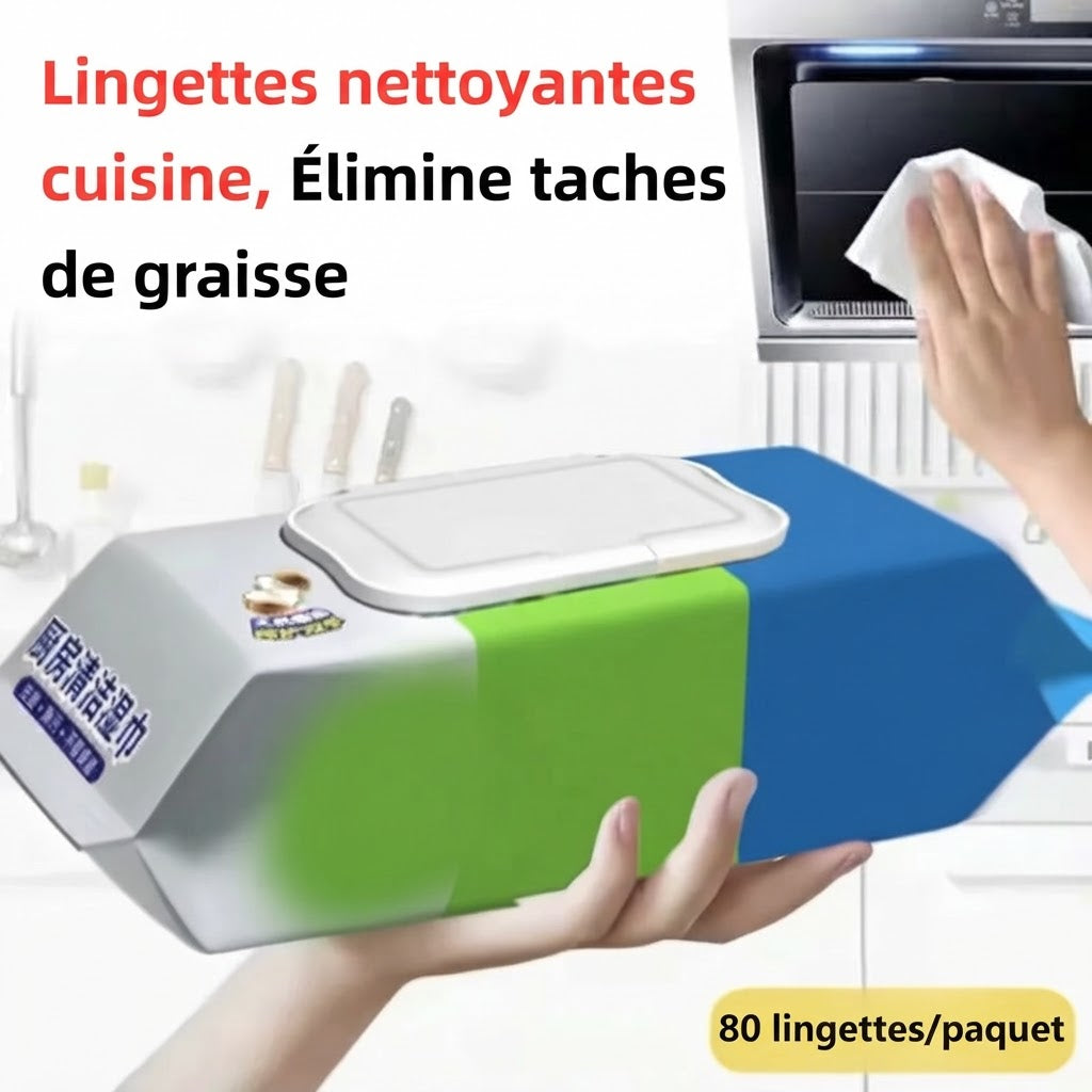 Lingettes nettoyantes cuisine anti-graisse – 80 ou 160 feuilles – photo 1